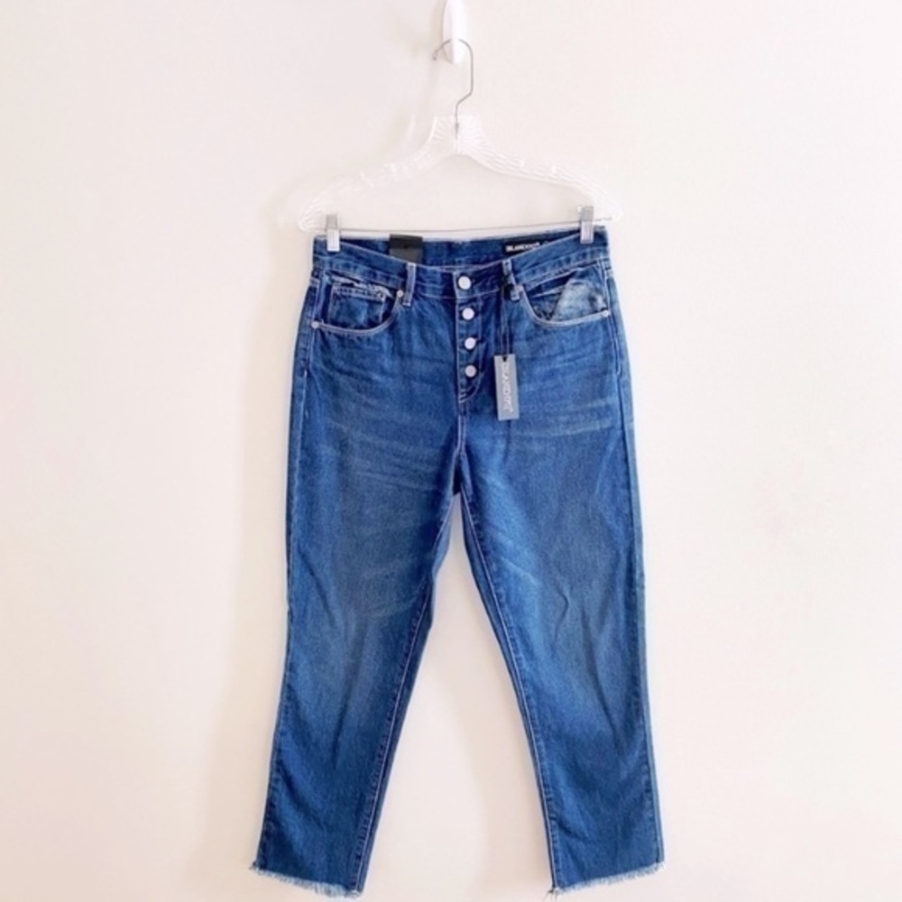 Blank NYC NWT High Rise‎ Exposed Button Fly Straight Leg Jeans Frayed Hem 28